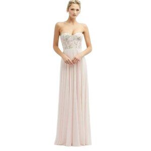 NEW Dessy Collection Strapless Floral Embroidered Corset Maxi Dress Blush 18